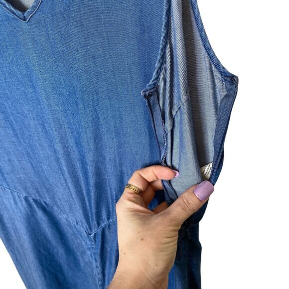 Soft Surroundings Tencel Chambray Wide Leg Crop Jumpsuit Sleeveless Blue Small - Picture 3 of 5